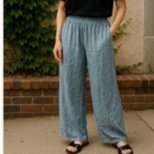 Anthropologie Wide Leg Linen Blend Pants Drawstring Waist Casual Comfy